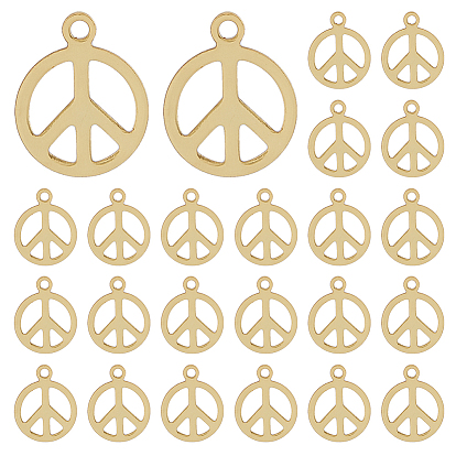 30шт стойки с латунным покрытием, долговечный, без кадмия, без никеля и без свинца, плоский круглый с шармом знака мира