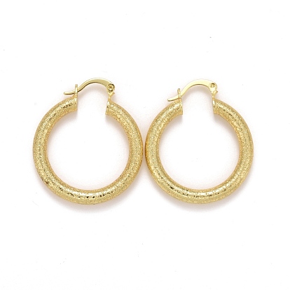 Rack Plating Brass Hoop Earrings, Textured, Long-Lasting Plated, Lead Free & Cadmium Free, Round Ring