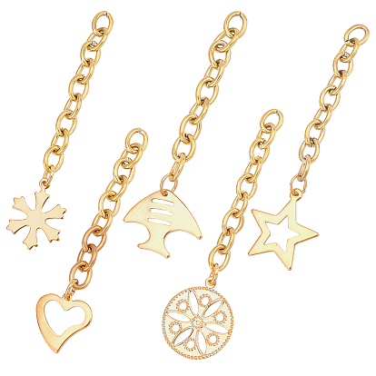 304 Stainless Steel Chain Extender, Cable Chain, with Pendants, Mixed Shapes