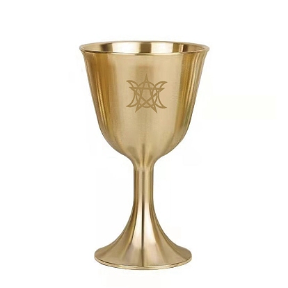 Brass Triple Moon Goddess and Pentagram Altar Goblet Chalice Ornament, Wiccan Supplies and Tools