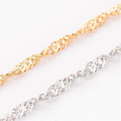Ion Plating(IP) 304 Stainless Steel Singapore Chains, Water Wave Chains, Soldered, with Spool, Faceted