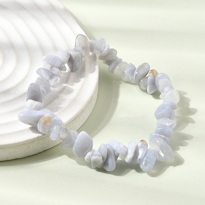 Natural Blue Lace Agate Chip Beaded Stretch Bracelets
