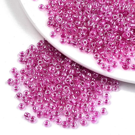 (Repacking Service Available) Glass Seed Beads, Transparent Inside Colours Luster, Round Hole, Round