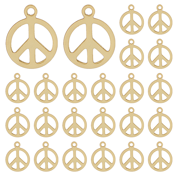 30шт стойки с латунным покрытием, долговечный, без кадмия, без никеля и без свинца, плоский круглый с шармом знака мира