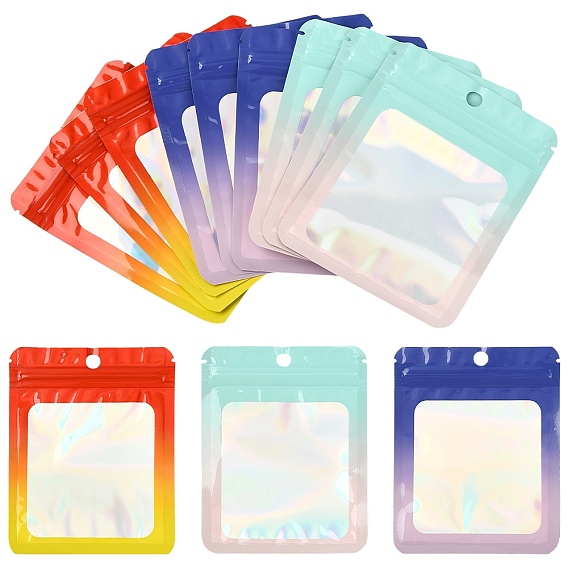 60Pcs 3 Colors Rectangle Glitter Holographic PVC Resealable Packaging Bags, Self Seal Bag