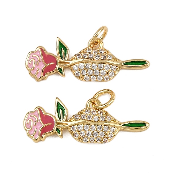 Латунные микро проложить кубического циркония подвески, губы и цветок розы, с эмалью, стойки покрытие, без свинца и без кадмия, долговечный, с целью перехода в кольце