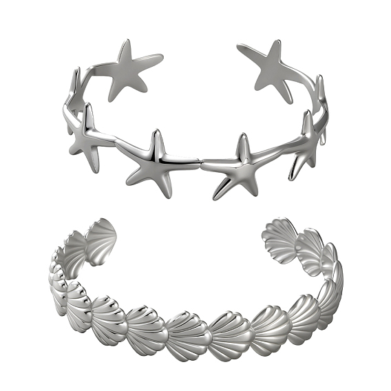 2 шт. 2 стили браслетов-манжет из нержавеющей стали для женщин, разнообразные