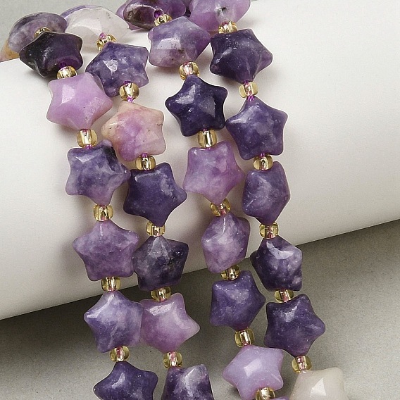 Натуральные лепидолитовые бусины, толстая звезда, с бисером