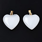 Spray Painted Glass Pendants, with Golden Plated Iron Bails, Imitation Jade, Heart