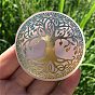 Натуральный селенит плоский круглый со статуями древа жизни, для украшения рабочего стола домашнего офиса