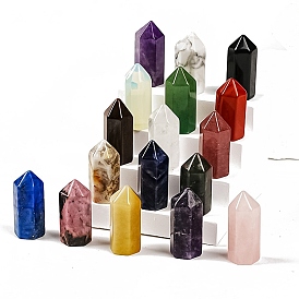 Pointed Tower Natural & Synthetic Gemstone Healing Stone Wands, for Reiki Chakra Meditation Therapy Decoration, Hexagonal Prism