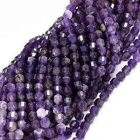 Natural Amethyst Beads Strands, Faceted, Bicone, Double Terminated Point Prism Beads
