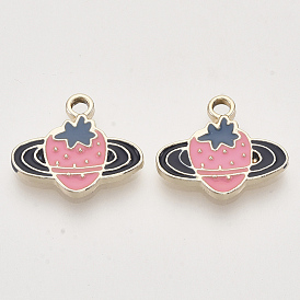 Light Gold Plated Alloy Pendants, with Enamel, Strawberry