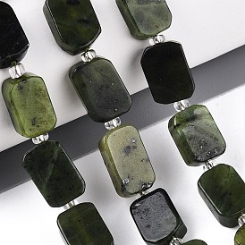 Бусы из натурального канадского нефрита, с бисером, прямоугольные