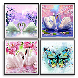 DIY 5D Diamond Painting Kits, Including Waterproof Painting Canvas, Rhinestones, Diamond Sticky Pen, Plastic Tray Plate and Glue Clay, Swan/Butterfly