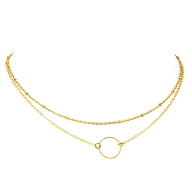 Brass Layered Necklace for Women, Rings Pendant Necklaces