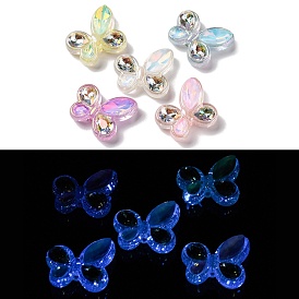 Luminous Transparent Acrylic Beads, with Rhinestone & Gold Glitter Powder, Glow in the Dark, Butterfly