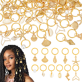 80 шт. 10 стили сплава и натуральной оболочки и АБС-пластика жемчужные дреды декоративные, с кольца прыжок железа, морская звезда, форма ракушки, рыбий хвост, дельфин