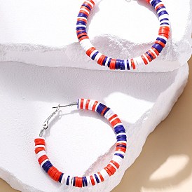 American Independence Day Handmade Polymer Clay Hoop Earrings, Ring