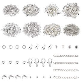 Ювелирные изделия, включая железные складные обжимные концы, обжимные бусины и концевые цепи, 304 наконечники и кольца бортов из нержавеющей стали, латунные обжимные бусины и застежки-«лобстеры» из сплава