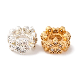 Brass Beads With Clear Cubic Zirconia, Flowers