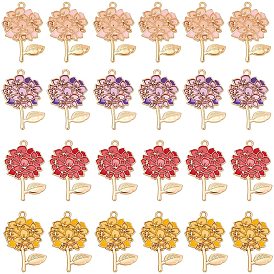 24Pcs 4 Color Transparent Epoxy Resin Pendants, with Eco-Friendly Alloy Findings and Enamel, Cadmium Free & Lead Free & Nickel Free, Flower