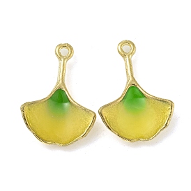 Rack Plating Alloy Enamel Pendants, Cadmium Free & Lead Free, Ginkgo Leaf Charm