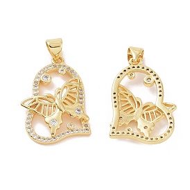 Brass Micro Pave Cubic Zirconia Pendants, Heart with Butterfly Charm