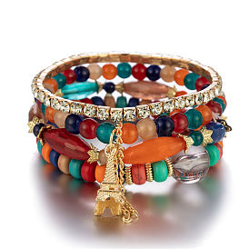 Bracelet multicouche bohème tour eiffel avec pampilles en perles, style européen et américain