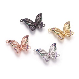 Brass Micro Pave Cubic Zirconia Links, Butterfly, Colorful