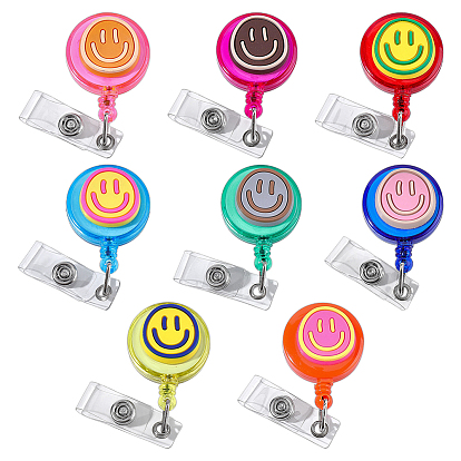 8 pièces 8 couleurs enrouleur de badge en PVC avec visage souriant, porte-badge rétractable