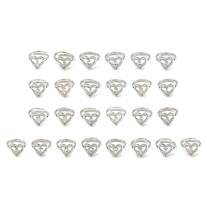 Регулируемые кольца из латуни с микро-паве в форме сердца и стойки для писем для женщин с прозрачным фианитом, без свинца и без кадмия