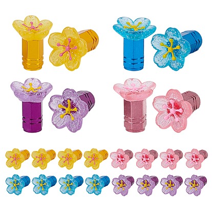 16 шт. 4 цвета смоляные цветы и алюминиевые колпачки для вентилей шин