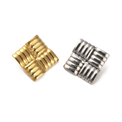 304 Stainless Steel Stud Earring Findings, Rhombus with Loops