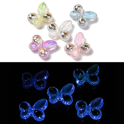 Светящиеся прозрачные акриловые бусины, со стразами и золотой блестящей пудрой, светится в темноте, бабочка