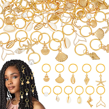 80 шт. 10 стили сплава и натуральной оболочки и АБС-пластика жемчужные дреды декоративные, с кольца прыжок железа, морская звезда, форма ракушки, рыбий хвост, дельфин