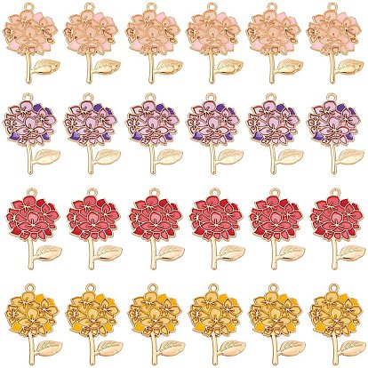 24Pcs 4 Color Transparent Epoxy Resin Pendants, with Eco-Friendly Alloy Findings and Enamel, Cadmium Free & Lead Free & Nickel Free, Flower