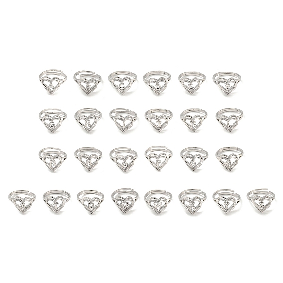 Регулируемые кольца из латуни с микро-паве в форме сердца и стойки для писем для женщин с прозрачным фианитом, без свинца и без кадмия