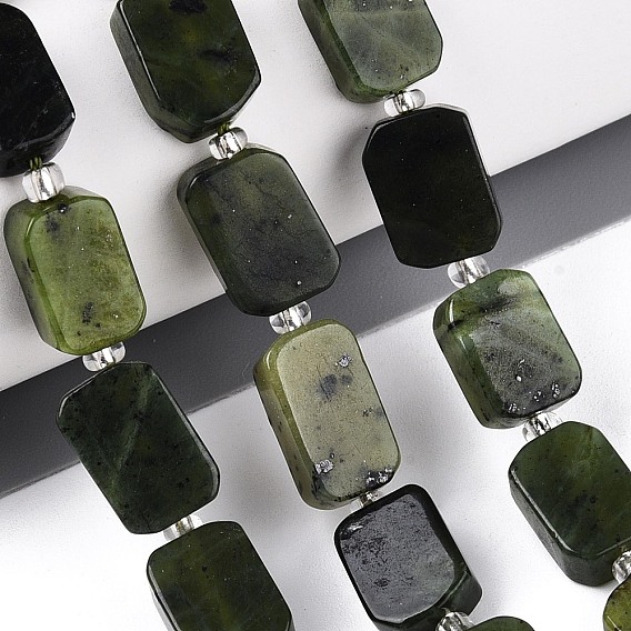Бусы из натурального канадского нефрита, с бисером, прямоугольные