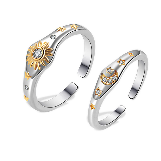 Открытая манжета из латуни Sun Moon с цирконием и микро-паве для женщин