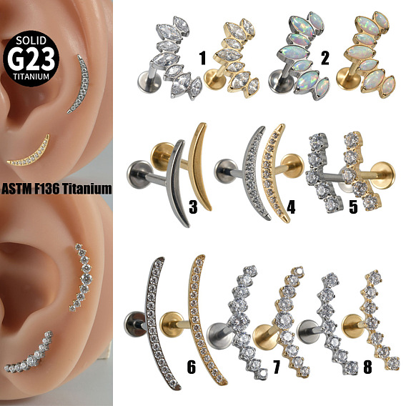 G23 титан с прозрачным кубическим цирконием лабреты с внутренней резьбой, луна