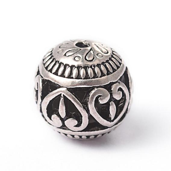 Tibetan Style Alloy Beads, Round, Hollow, 14mm, Hole: 2mm