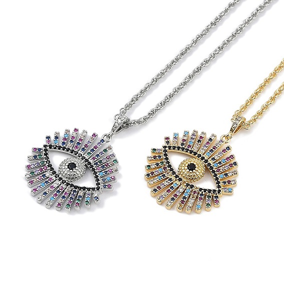 Стойка покрытие латунь микропаве цветной кубический цирконий глаз кулон веревка цепь ожерелья, без кадмия и без свинца, долговечный