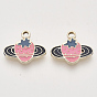 Light Gold Plated Alloy Pendants, with Enamel, Strawberry