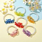 6Pcs 6 Colors Glass Pearl Beaded Stretch Bracelets Set, Acrylic Flowers Stackable Bracelets