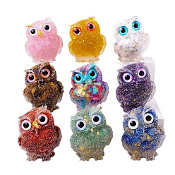 Décoration d'affichage de hibou en résine, avec des éclats de pierres précieuses naturelles à l'intérieur des statues pour les décorations de bureau à domicile