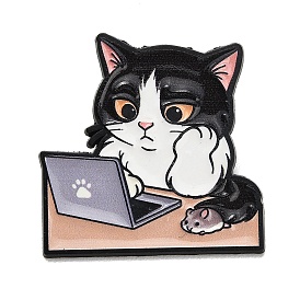 Уставший рабочий кот с мышкой — эмалевые значки, Черные металлические застежки для значков на лацкан для рюкзака или одежды