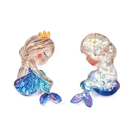 Transparent Resin Cabochons, with Glitter Sequins, Mermaid Shape