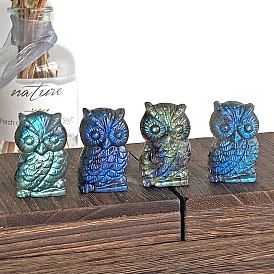 Natural Labradorite Carved Owl Figurines Statues for Home Desktop Decoration