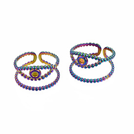 304 Stainless Steel Open Pad Ring Settings, Evil Eye with Flat Round